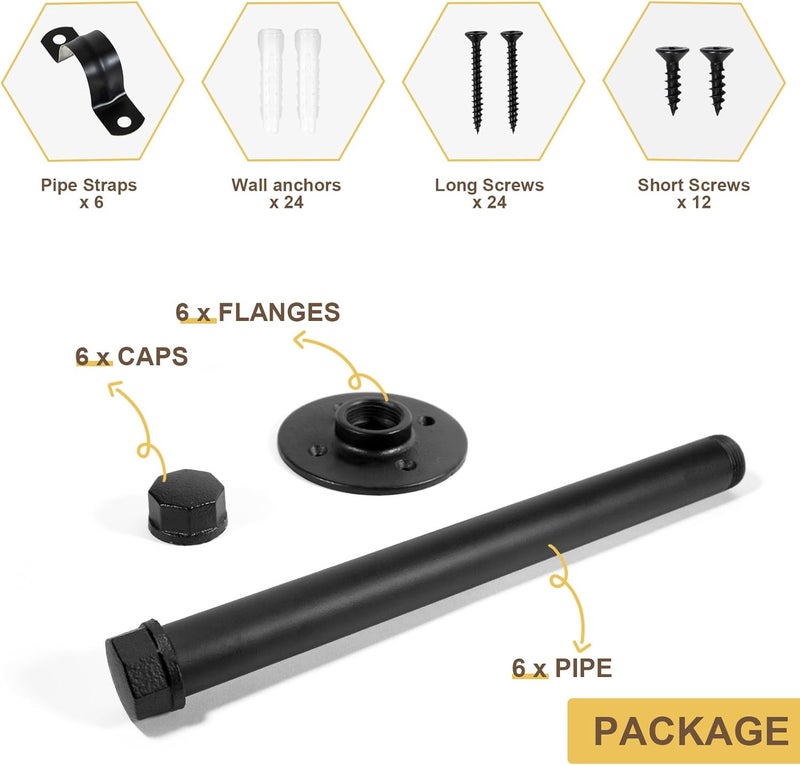 Pintuson 6 Pcs Industrial Pipe Clothes Bar 10 Inch - Wall Mount Clothing Rack - Face Out Closet Rods for Hanging Clothes Commercial Retail Boutique Laundry Shirt Display - Black - Image 3
